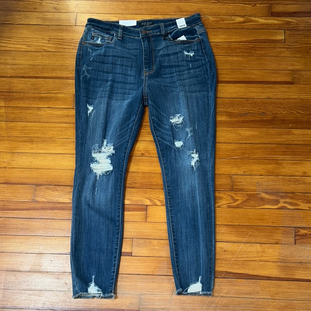 Judy Blue Distressed Blue Jeans High Waist Skinny Fit